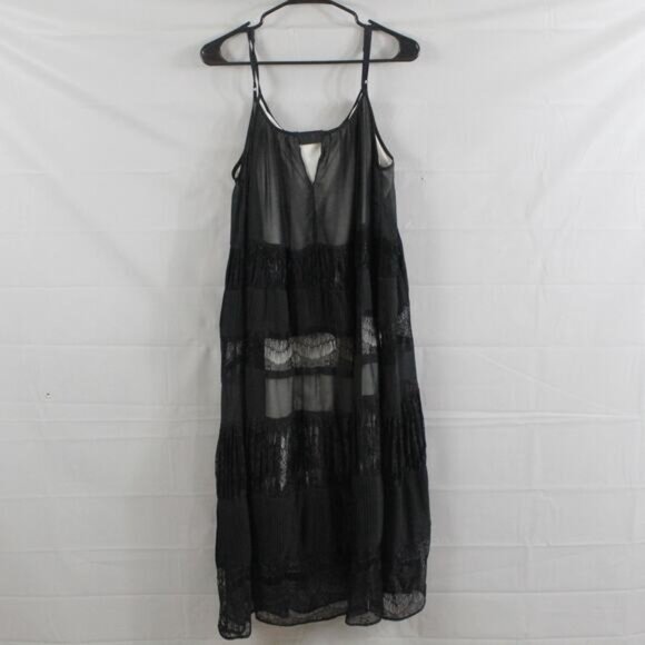 Alice Olivia Dress Medium Black Slip Sheer Lace Tiered Midi Party Coquette Chic - Picture 3 of 9